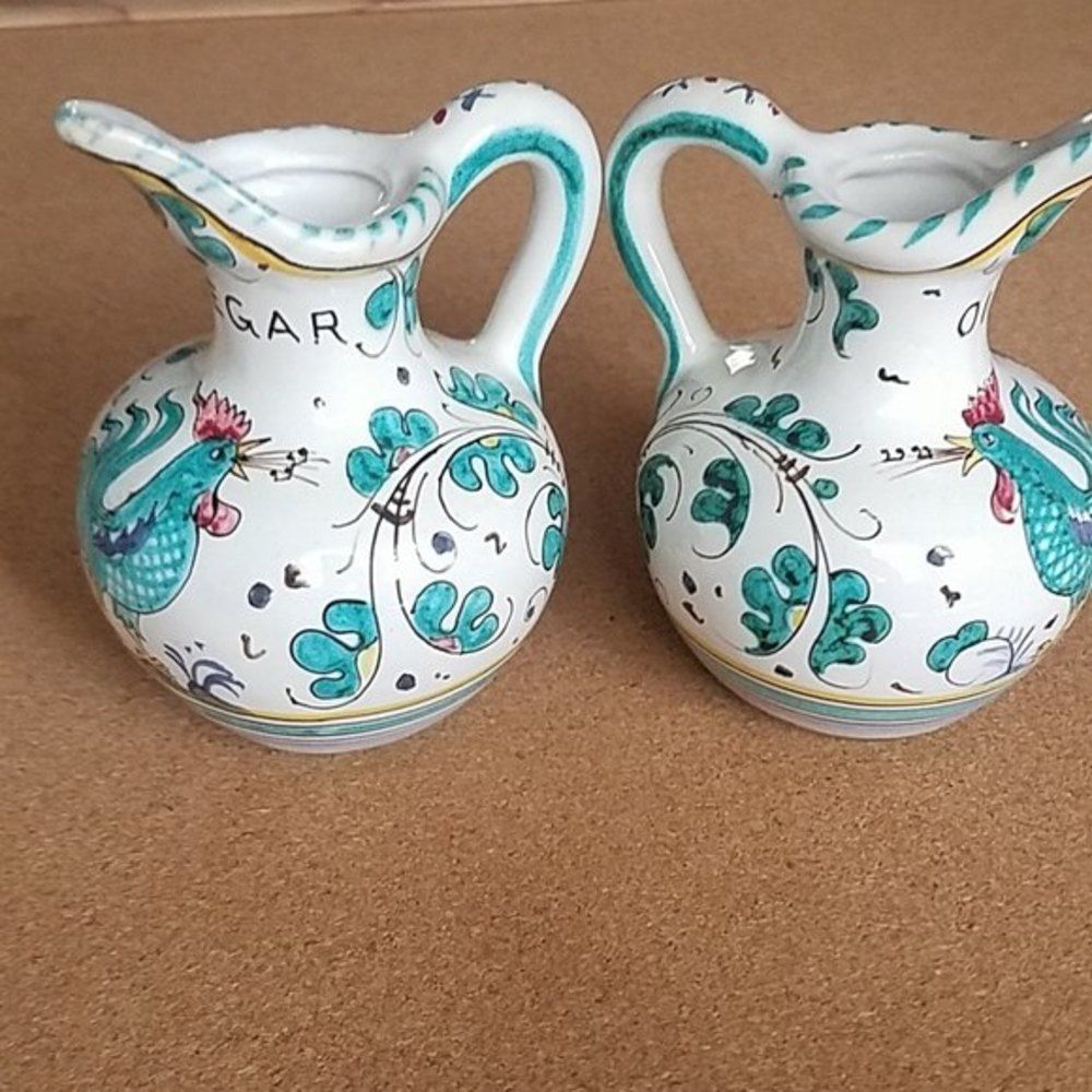 Vintage Italian rooster oil and vinegar cruet porcelain